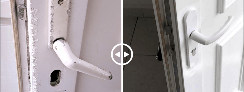 Réparation et laquage d'une porte d'entrée PVC