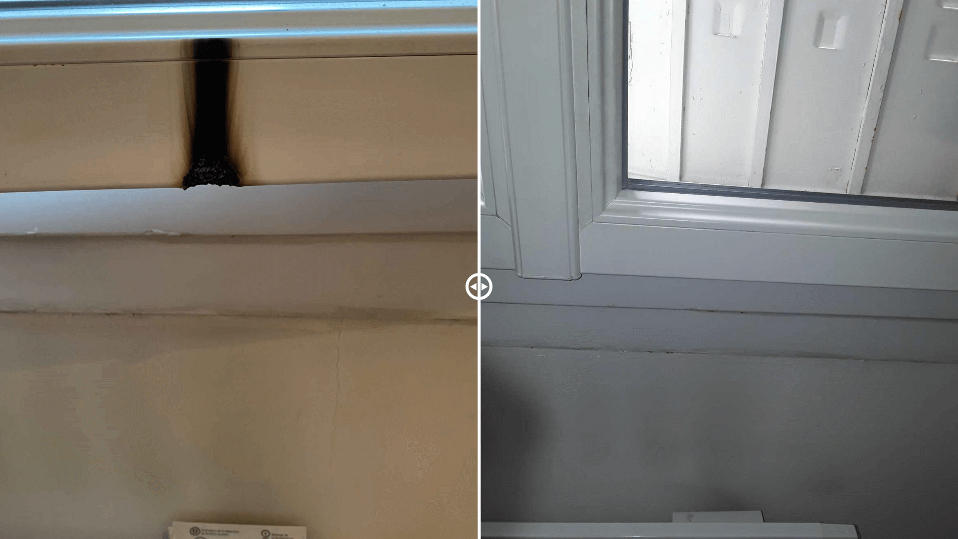 Réparation, laquage pour une remise en état à l'identique d'une fenêtre PVC après incendie.
