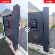 Restauration complète (réparation / laquage) d'un pilier Alu de portail